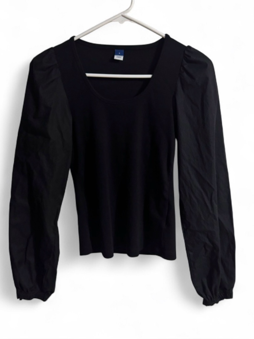 Old Navy Black Puff-Sleeve Mixed Material Long Sleeve Top